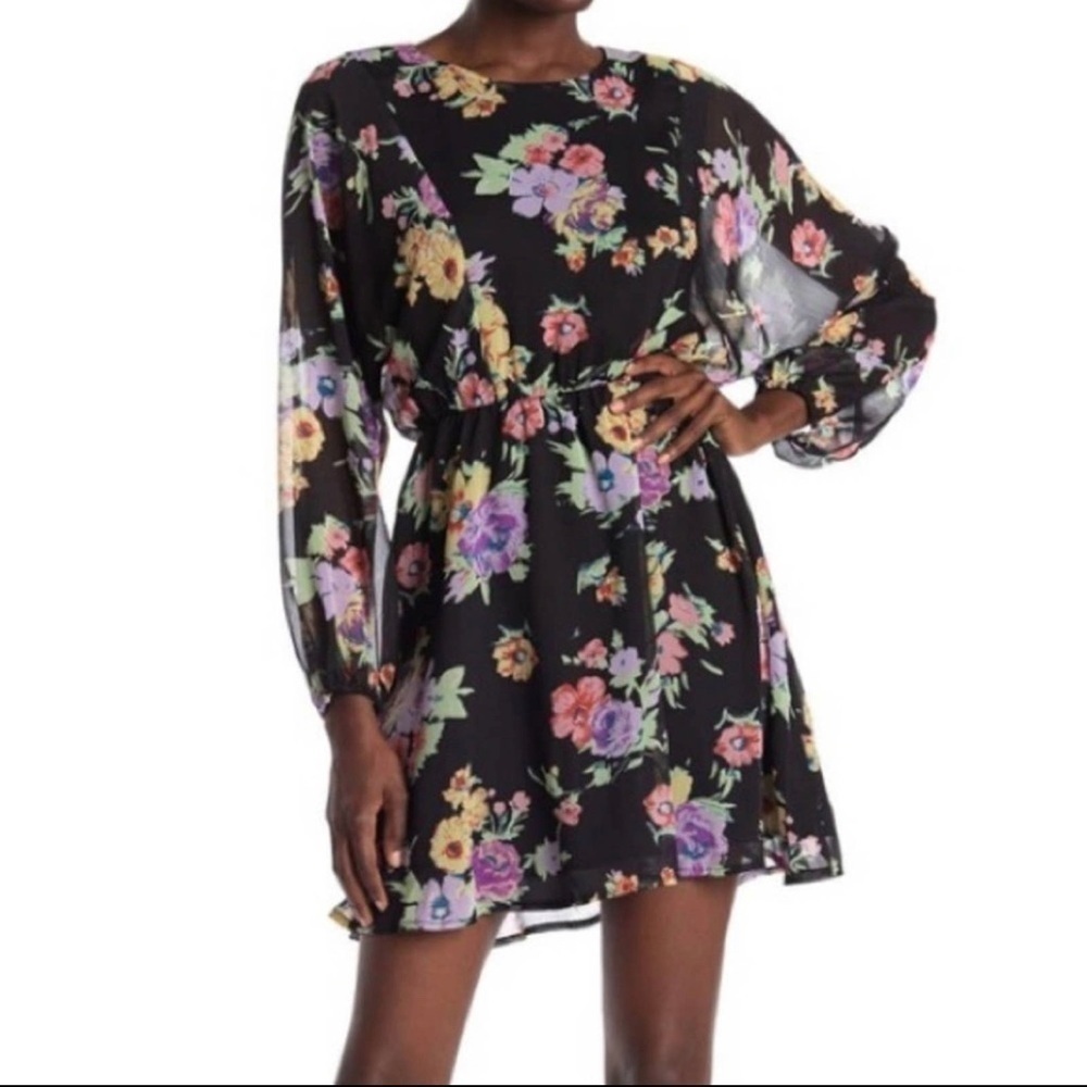 WAYF Floral Long Sleeve Mini Dress